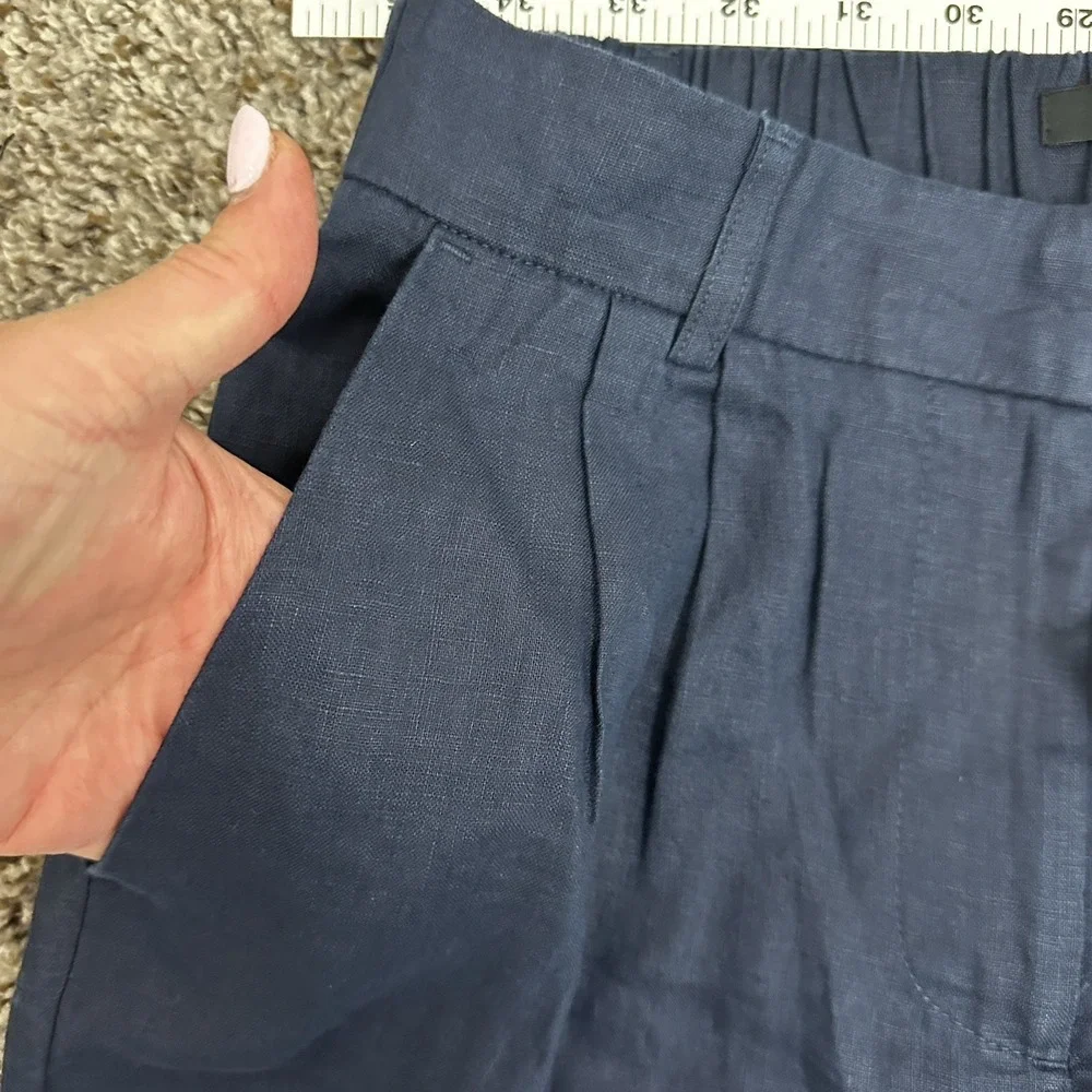NWT Quince 100% European Linen Pleated Trouser Pants Navy Size 2 28 Inseam